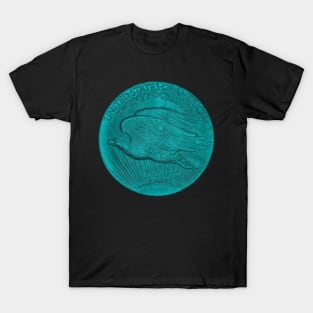 USA Twenty Dollars Coin in Turquoise T-Shirt